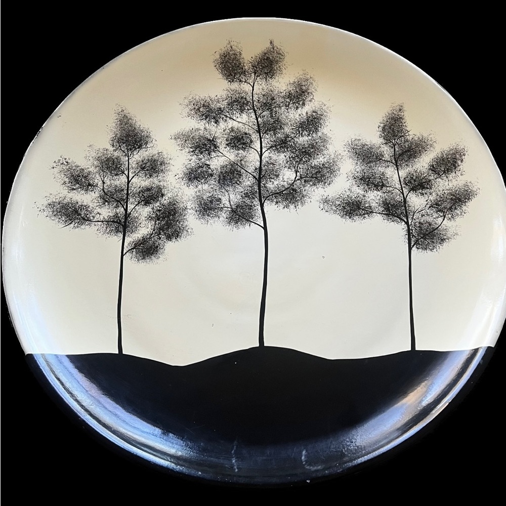 HUGE Ceramic Plate 20” Trees Hand Painted Serving Platter or Display